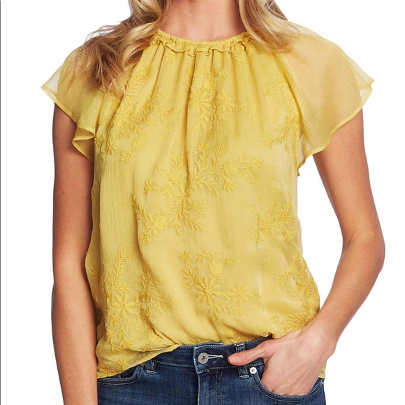 cece ruffle collar short sleeve blouse